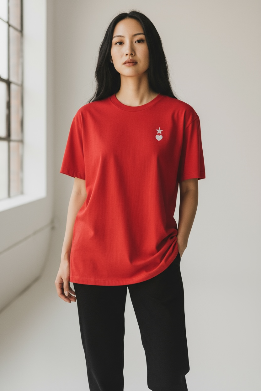 AUNO Red & White Womens T-Shirt - AUNO