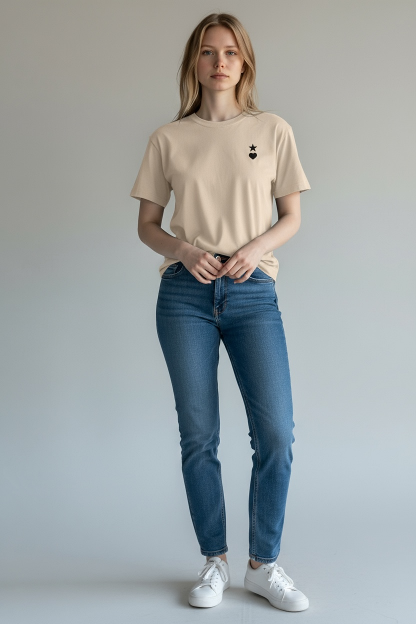 AUNO Soft Cream & Black Womens T-Shirt - AUNO
