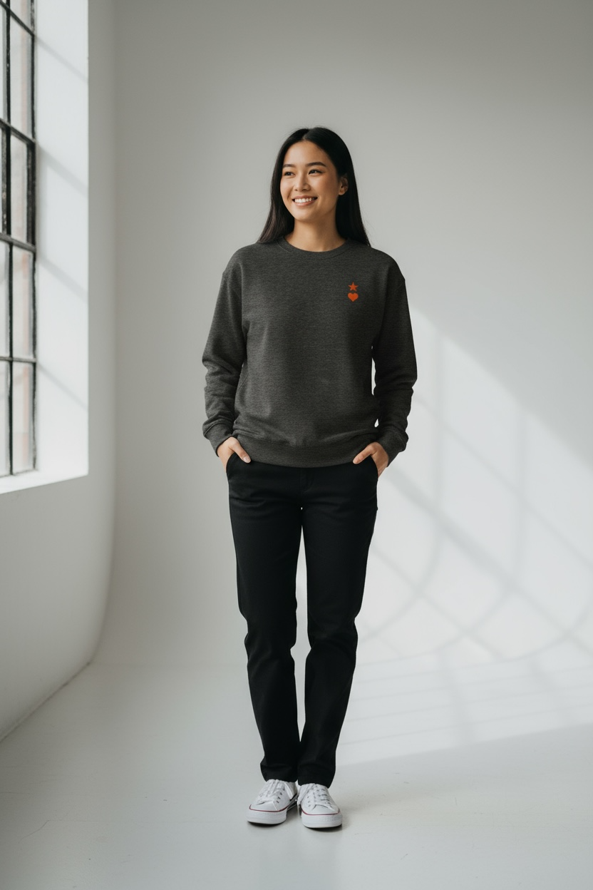 AUNO Charcoal Heather & Orange Womens Premium Sweatshirt - AUNO