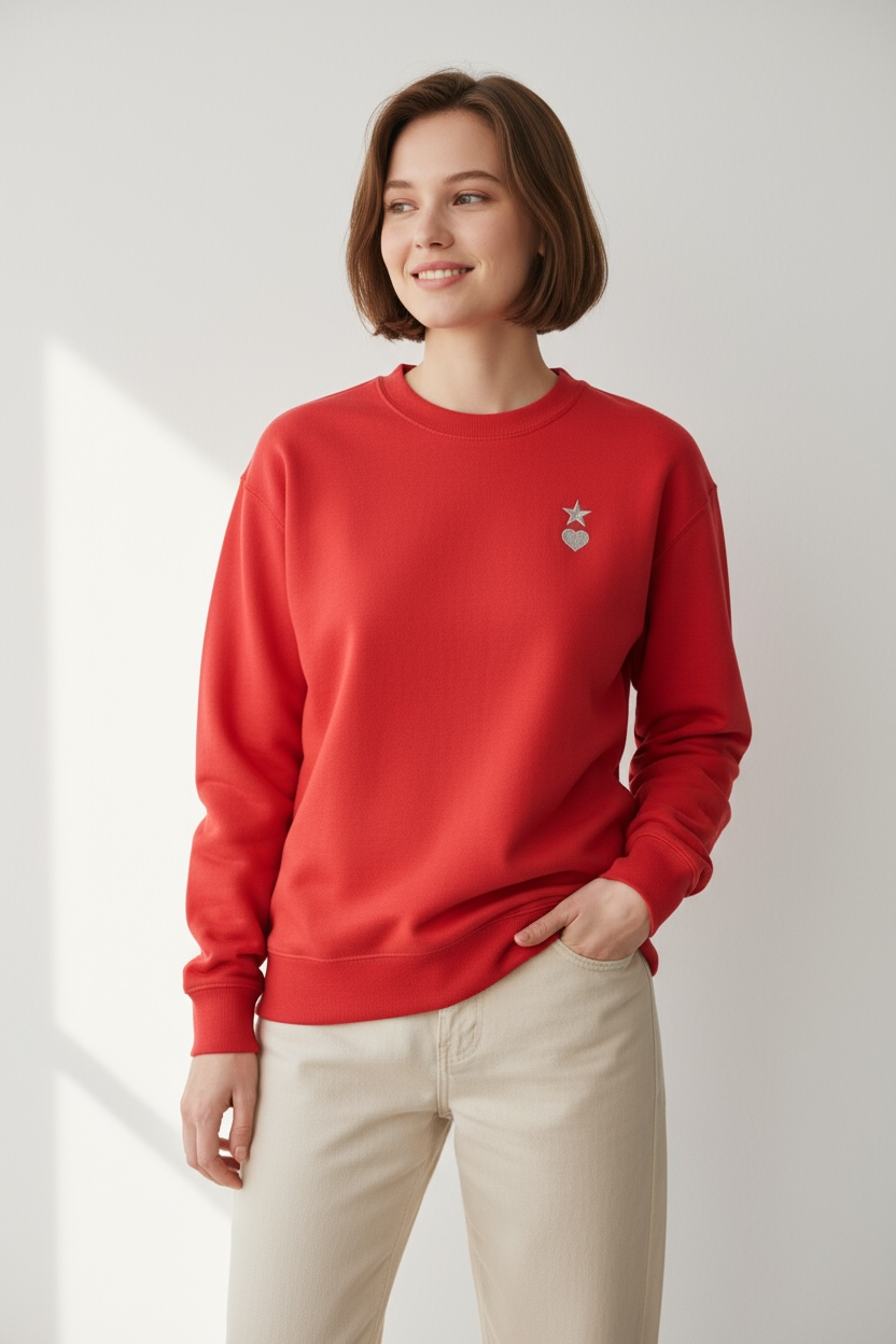 AUNO Red & White Womens Premium Sweatshirt - AUNO