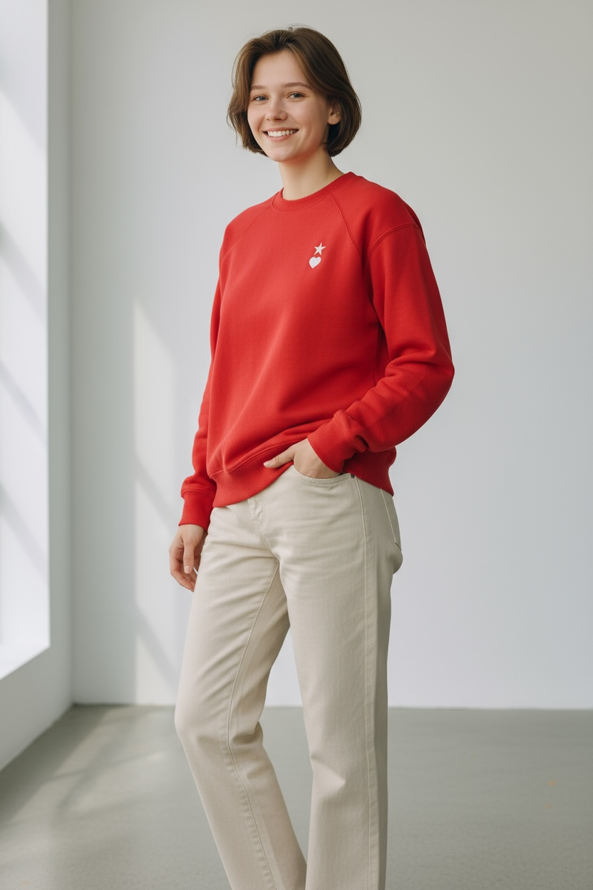 AUNO Red & White Womens Premium Sweatshirt - AUNO