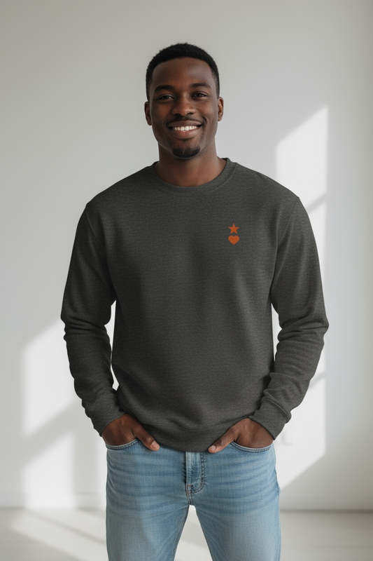 AUNO Charcoal Heather & Orange Premium Mens Sweatshirt - AUNO