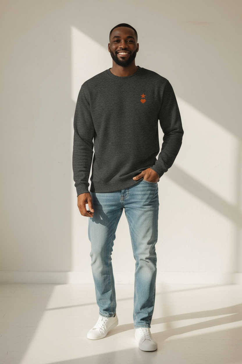 AUNO Charcoal Heather & Orange Premium Mens Sweatshirt - AUNO