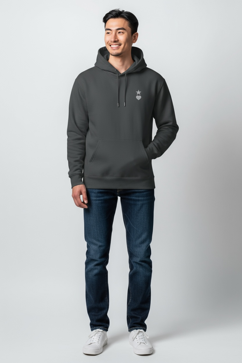 AUNO Indian Ink Grey & White Organic Mens Hoodie - AUNO