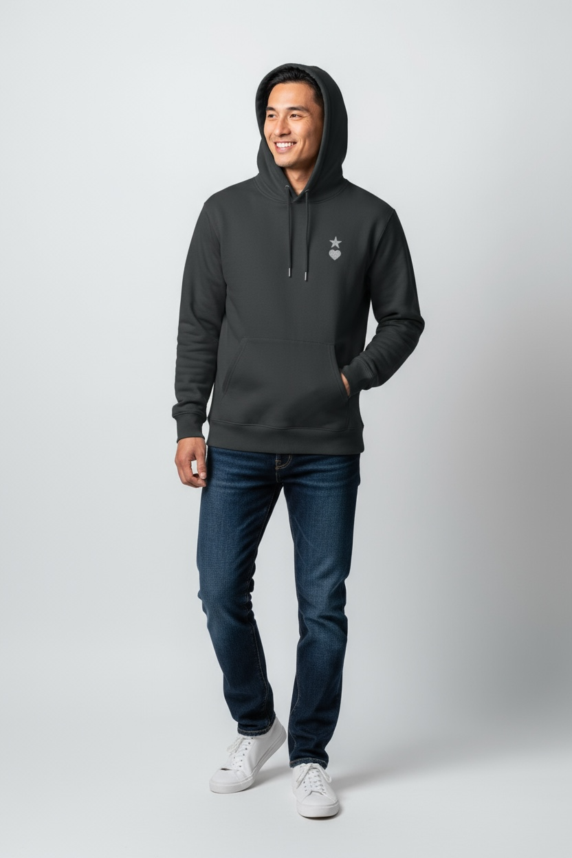 AUNO Indian Ink Grey & White Organic Mens Hoodie - AUNO