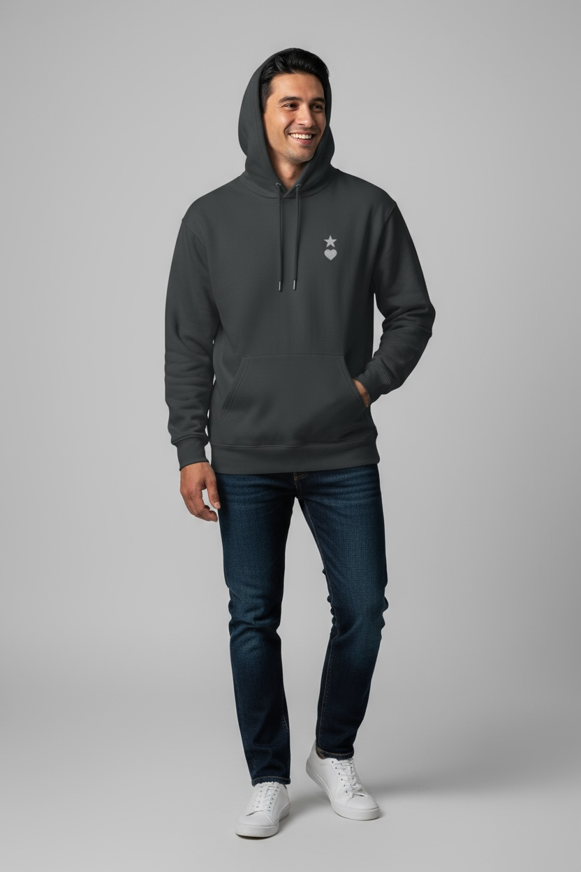 AUNO Indian Ink Grey & White Organic Mens Hoodie - AUNO