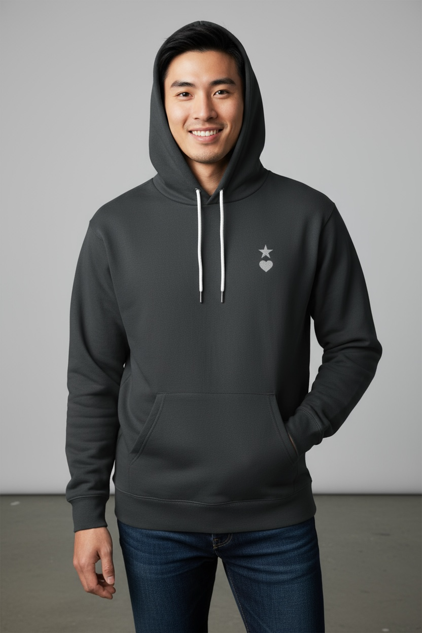 AUNO Indian Ink Grey & White Organic Mens Hoodie - AUNO